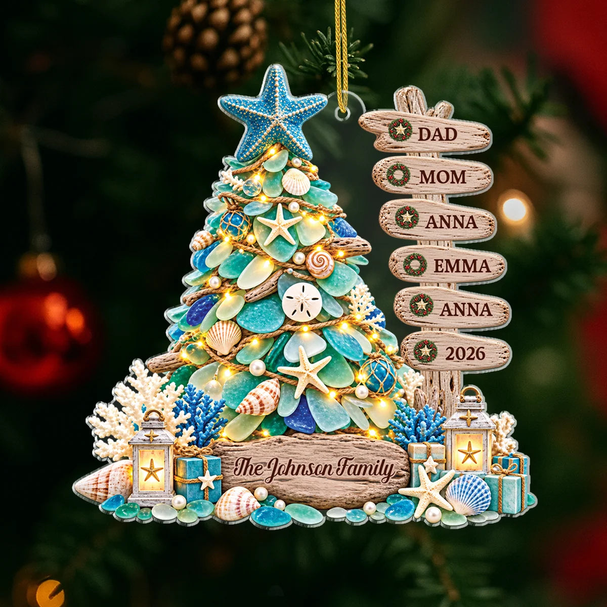 Custom Name Seashell Acrylic Ornament - Personalized Beach Christmas Gift for Family