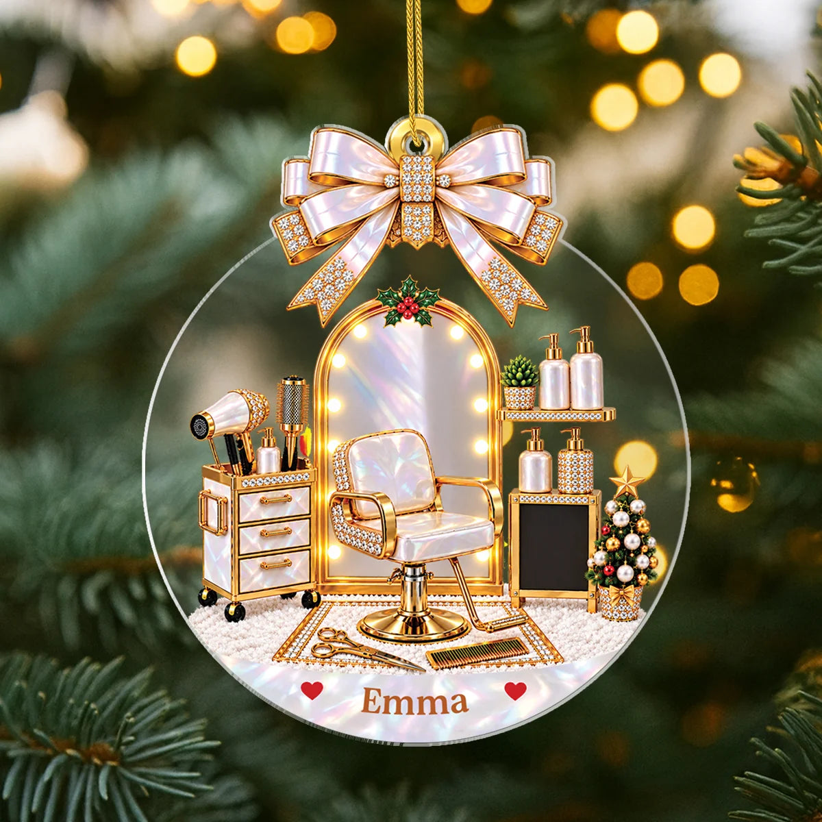 Personalized Hair Salon Acrylic Ornament - Custom Hairstylist Christmas Keepsake