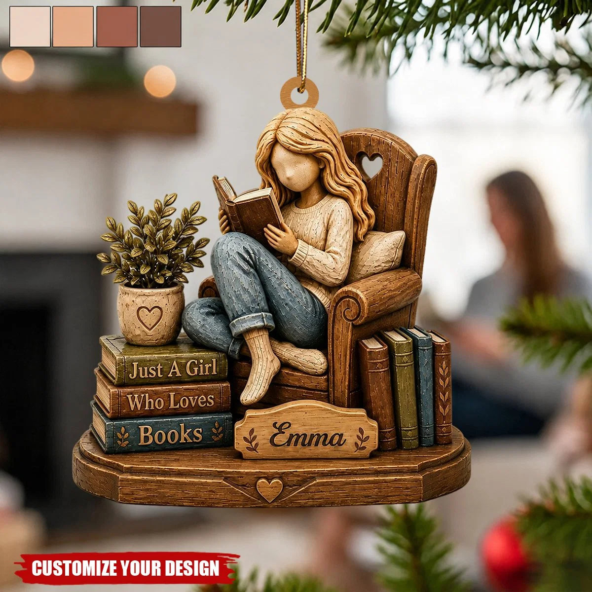 "Just A Girl Who Loves Books" Personalized Wooden Ornament - Custom Reading Gift  for Book Lovers