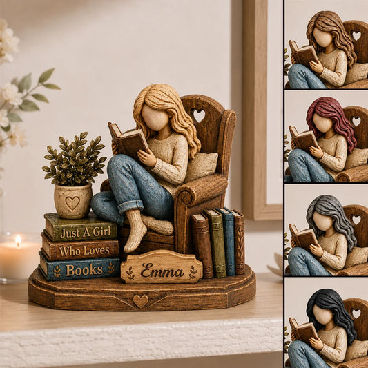 Just A Girl Who Loves Books Personalized Book Lover Gift - Custom Name Wooden Block