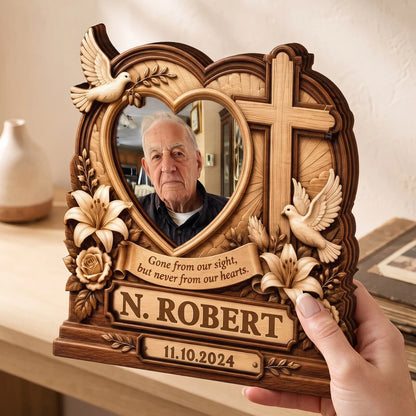 Gone From Our Sight Personalized Memorial Wooden Block - Custom Photo Cross Keepsake Gift for Bereaved Family