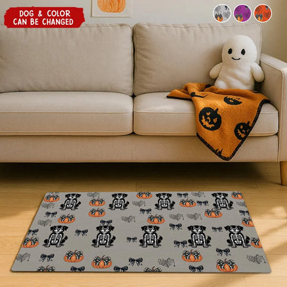 Custom Halloween Dog Doormat - Spooky Skeleton Pup & Coquette Bow Welcome Mat for Dog Lovers