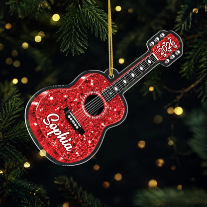 Personalized Guitar Acrylic Ornament - Custom Name and Year Gift for Music Lovers