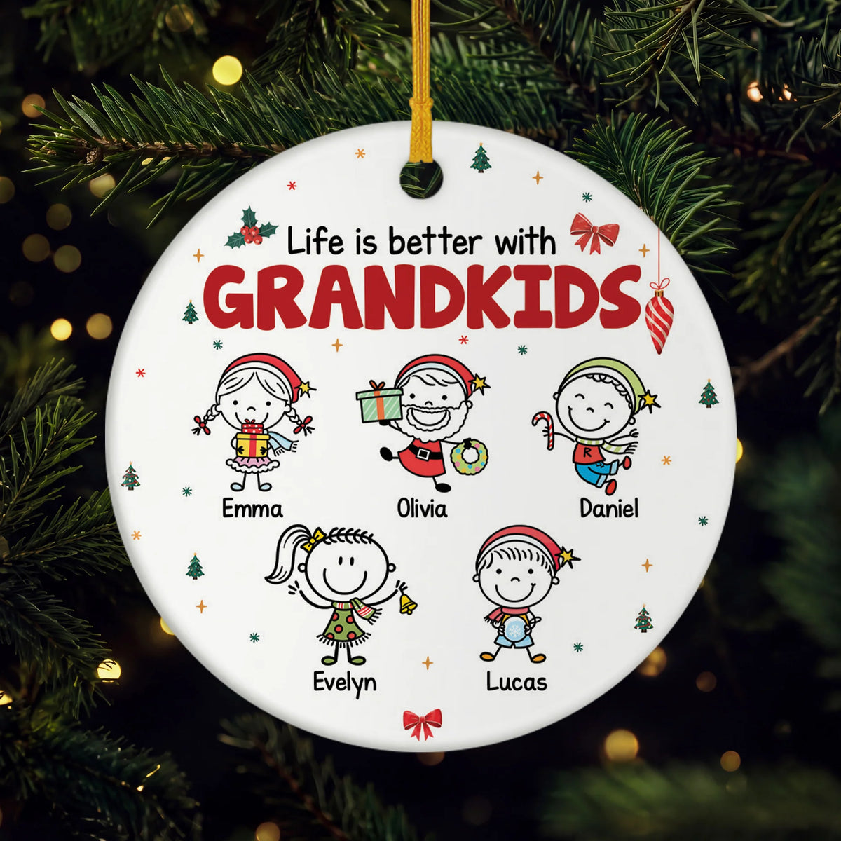 Life Is Better With Grandkids - Personalized Ceramic Ornament for Grandma Grandpa Christmas Keepsake