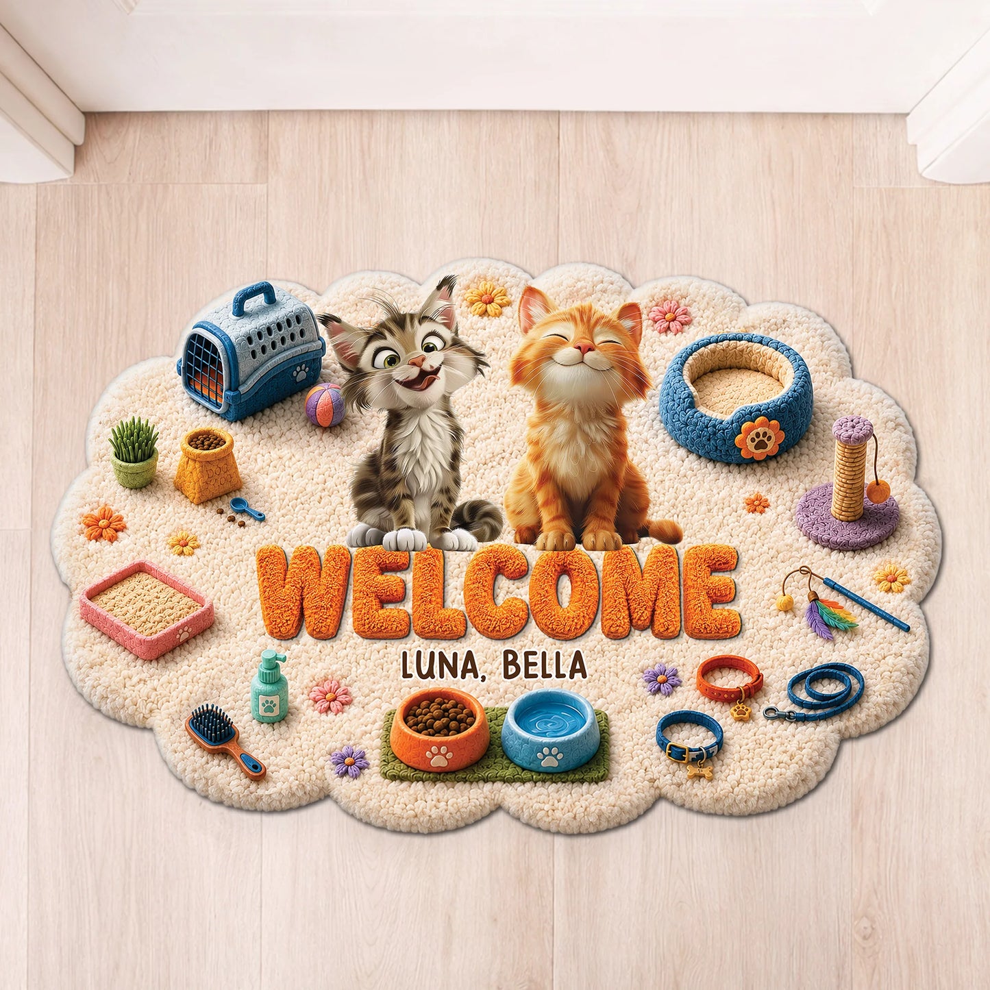 Welcome Custom Cat Doormat - Personalized Shaped Welcome Mat for Cat Lovers Decor