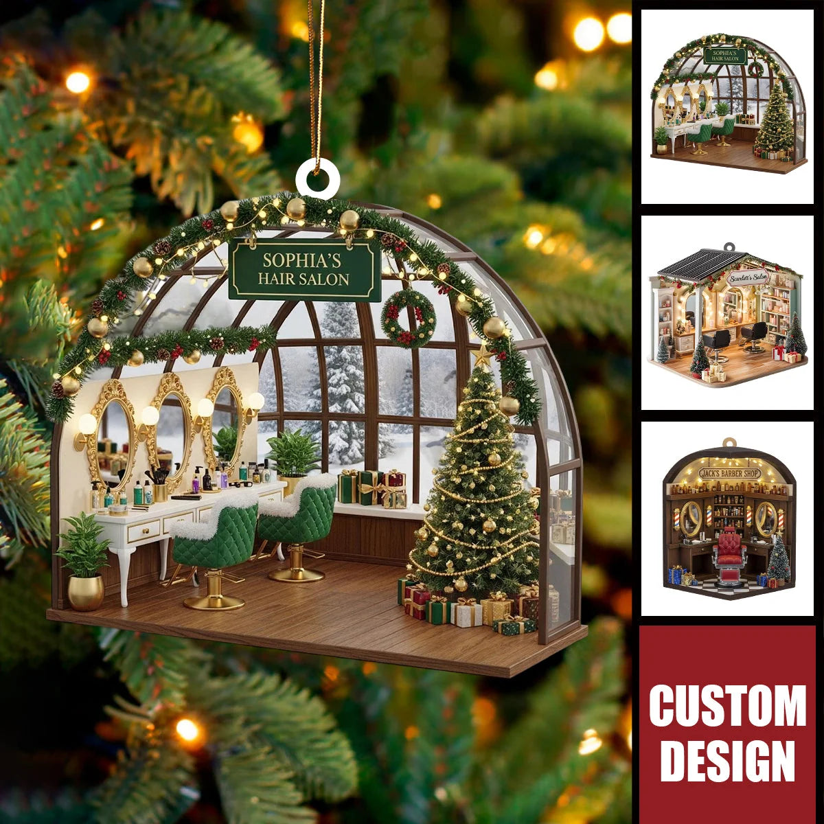 Personalized Hair Salon Christmas Ornament - Custom Barber Shop Keepsake Gift for Hairdresser & Stylist