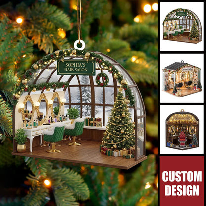 Personalized Hair Salon Christmas Ornament - Custom Barber Shop Keepsake Gift for Hairdresser & Stylist