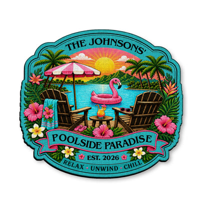 Custom shaped doormat featuring tropical flamingo poolside paradise design for outdoor summer decor image 8