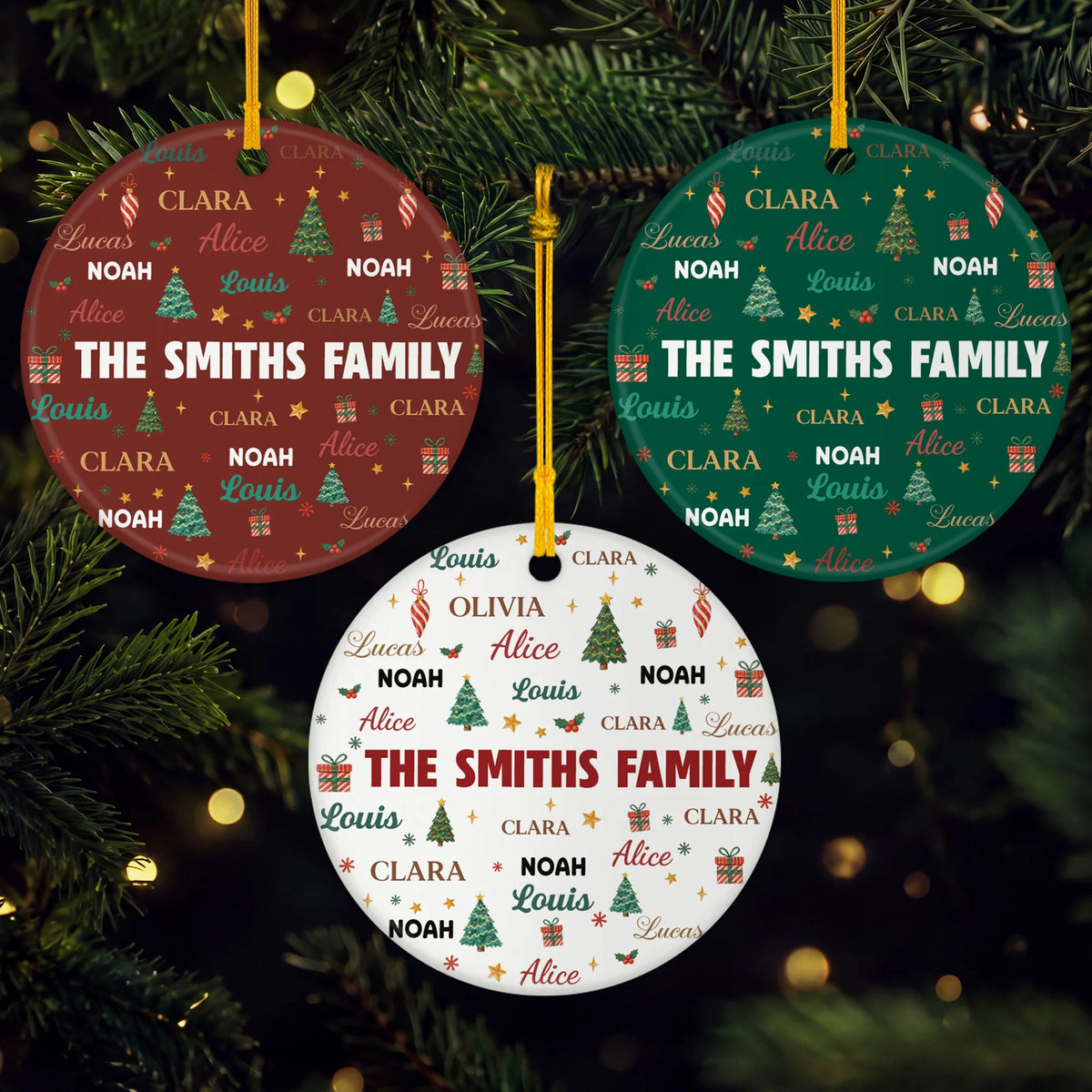 Custom Family Names Ceramic Ornament - Personalized Christmas Tree Keepsake Gift