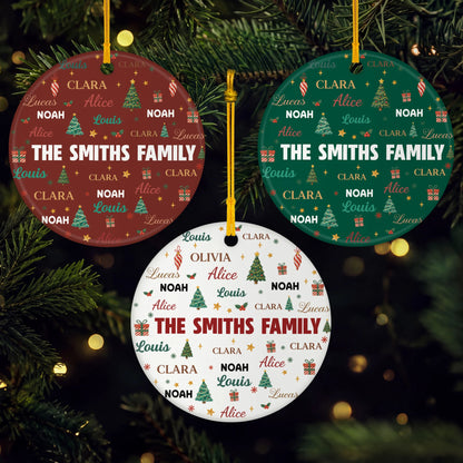 Custom Family Names Ceramic Ornament - Personalized Christmas Tree Keepsake Gift
