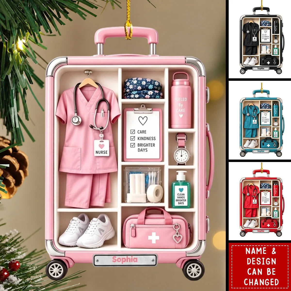 Custom Scrubs Luggage Nurse Ornament - Personalized Christmas Keepsake Gift for Nurses