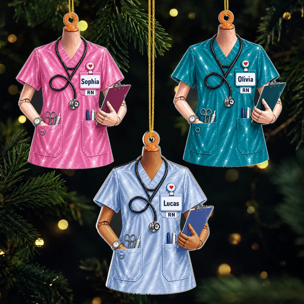 Personalized Nurse Scrubs Acrylic Ornament - Custom Name & Title Badge Keepsake for Healthcare Workers