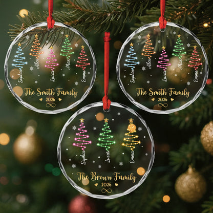 Custom Family Name Christmas Trees Glass Ornament - Personalized Keepsake for Family