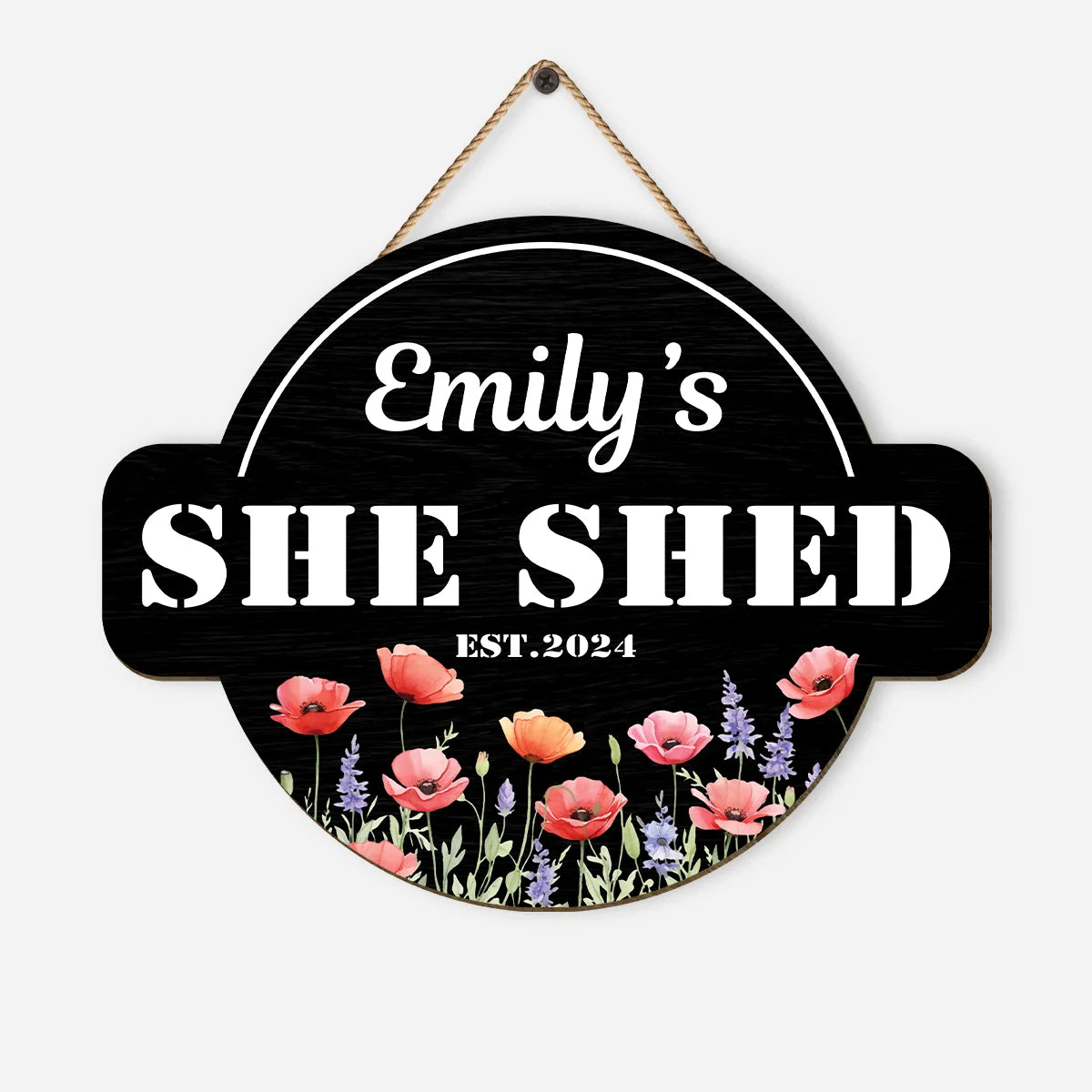 Personalized She Shed Wood Sign - Custom Floral Garden Plaque Gift and Home Decor