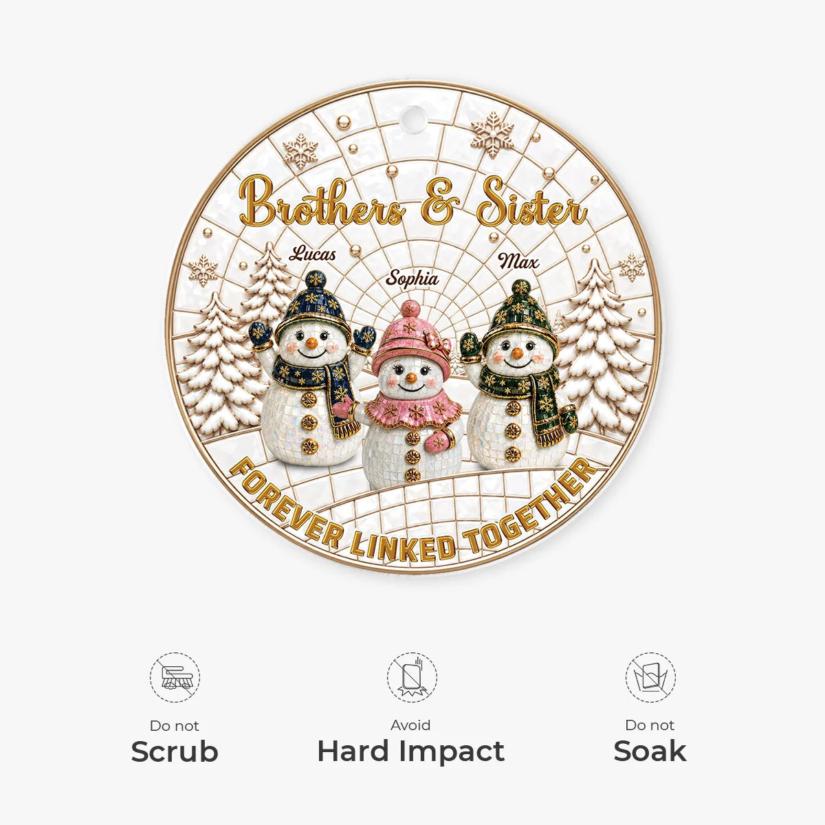 Forever Linked Together Custom Names Snowman Acrylic Ornament - Personalized Siblings Christmas Gift for Brother & Sister