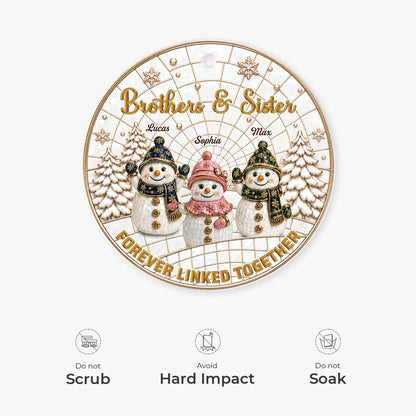 Forever Linked Together Custom Names Snowman Acrylic Ornament - Personalized Siblings Christmas Gift for Brother & Sister