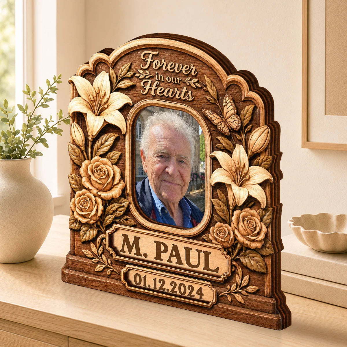 Forever In Our Hearts Personalized Memorial Wooden Block - Custom Photo Remembrance Gift