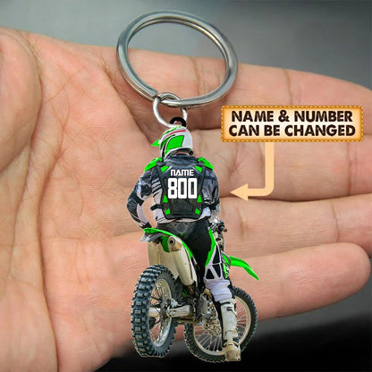 Personalized Dirt Bike Motocross Acrylic Keychain - Custom Name & Number Gift for Rider