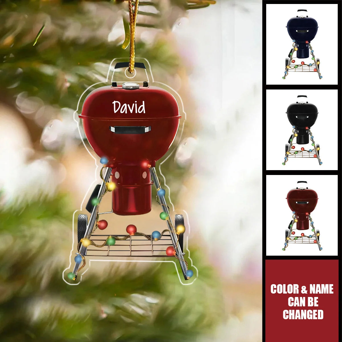 BBQ Grill Master Personalized Acrylic Ornament - Custom Charcoal Griller Keepsake Gift for Dad, Christmas