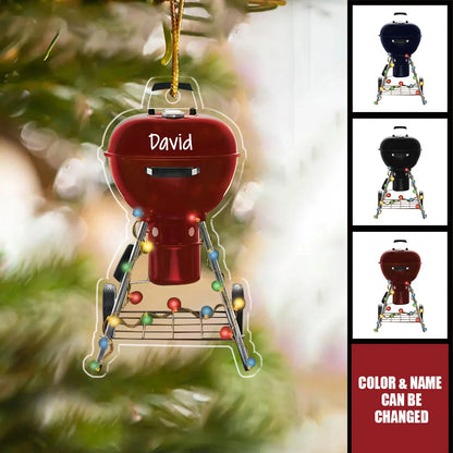 BBQ Grill Master Personalized Acrylic Ornament - Custom Charcoal Griller Keepsake Gift for Dad, Christmas