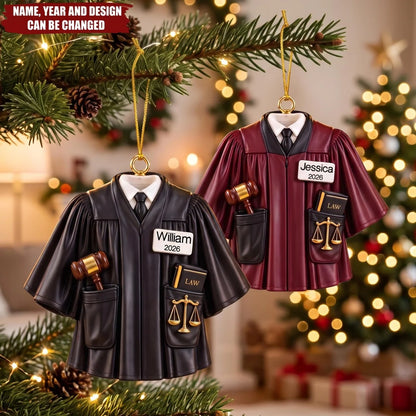 Judge Robe Personalized Wooden Ornament - Custom Christmas Keepsake Gift with Name & Year