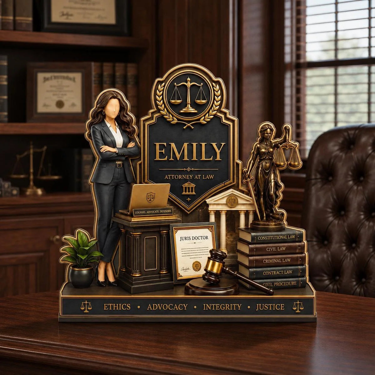 Custom Lawyer Wooden Block - Personalized Law School Graduation Gift for Attorney