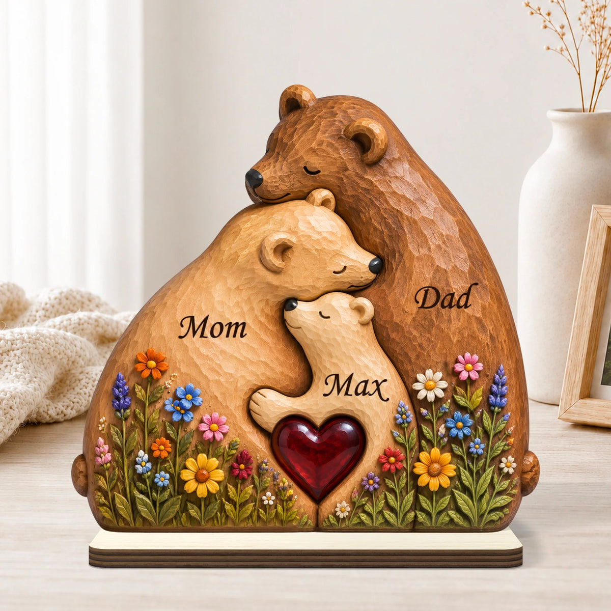 Custom Bear Family Wooden Plaque - Personalized Wooden Keepsake Sign for Mom Dad