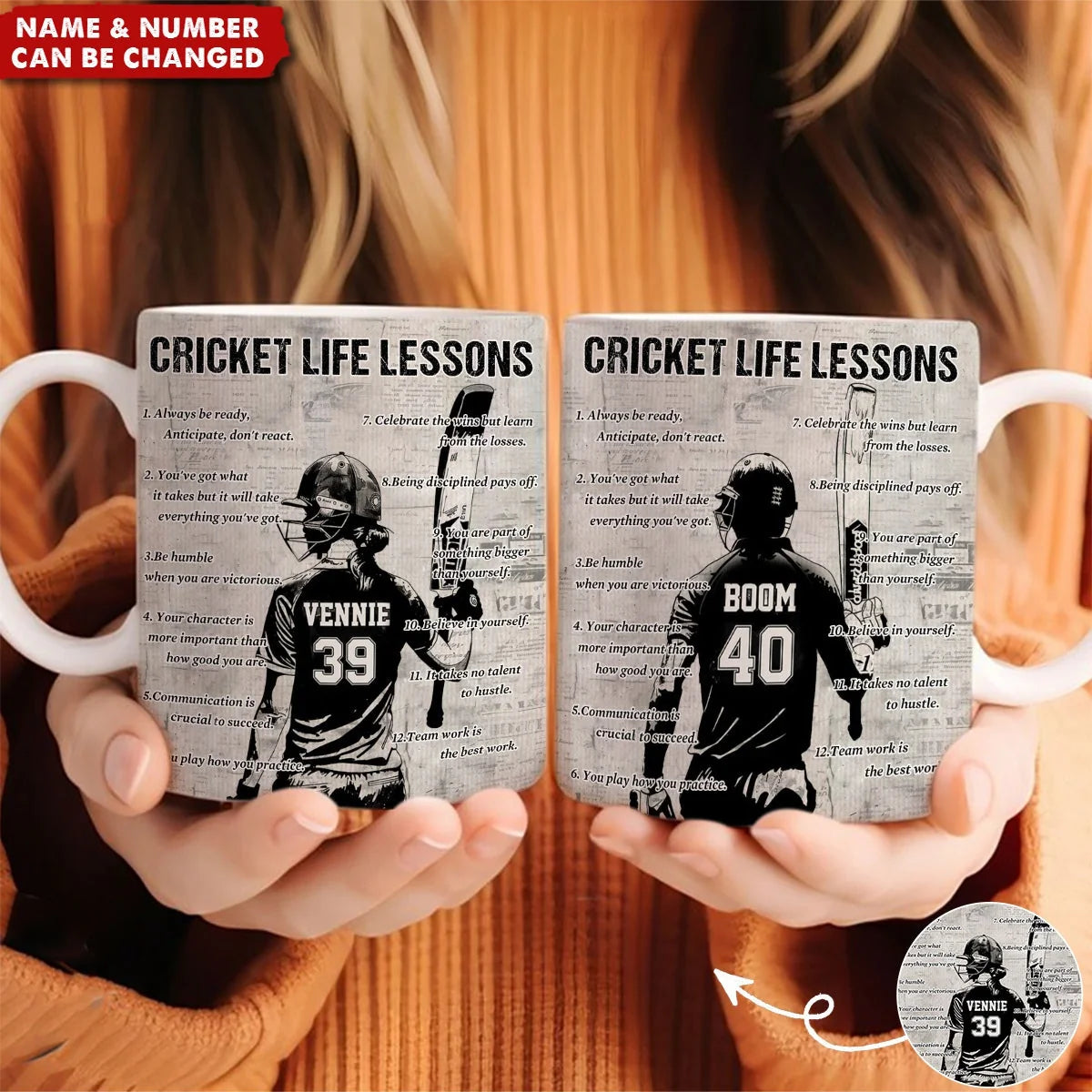 Cricket Life Lessons – Personalized Mug for Players and Fans, Custom Birthday Gift