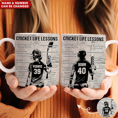 Cricket Life Lessons – Personalized Mug for Players and Fans, Custom Birthday Gift