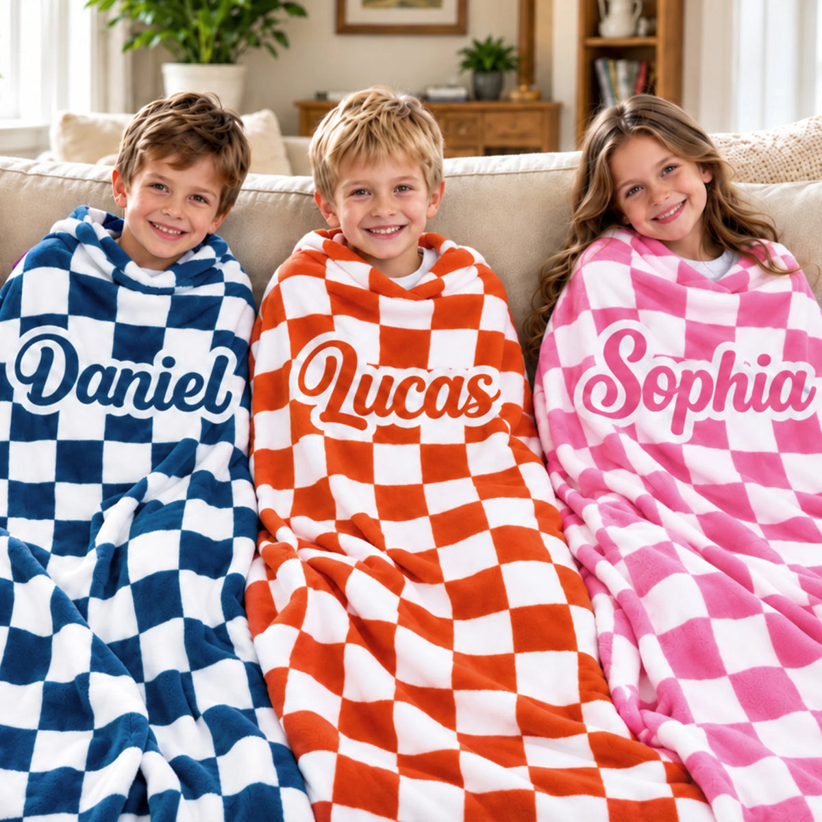 Custom Name Checkerboard Blanket - Personalized Throw Gift for Kids & Toddlers