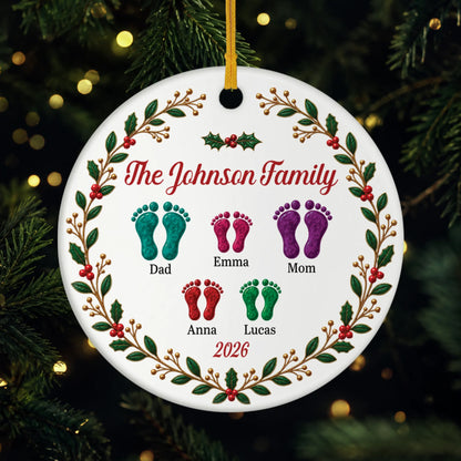 Family Footprints Personalized Ceramic Ornament - Family Christmas Holiday Keepsake Gift