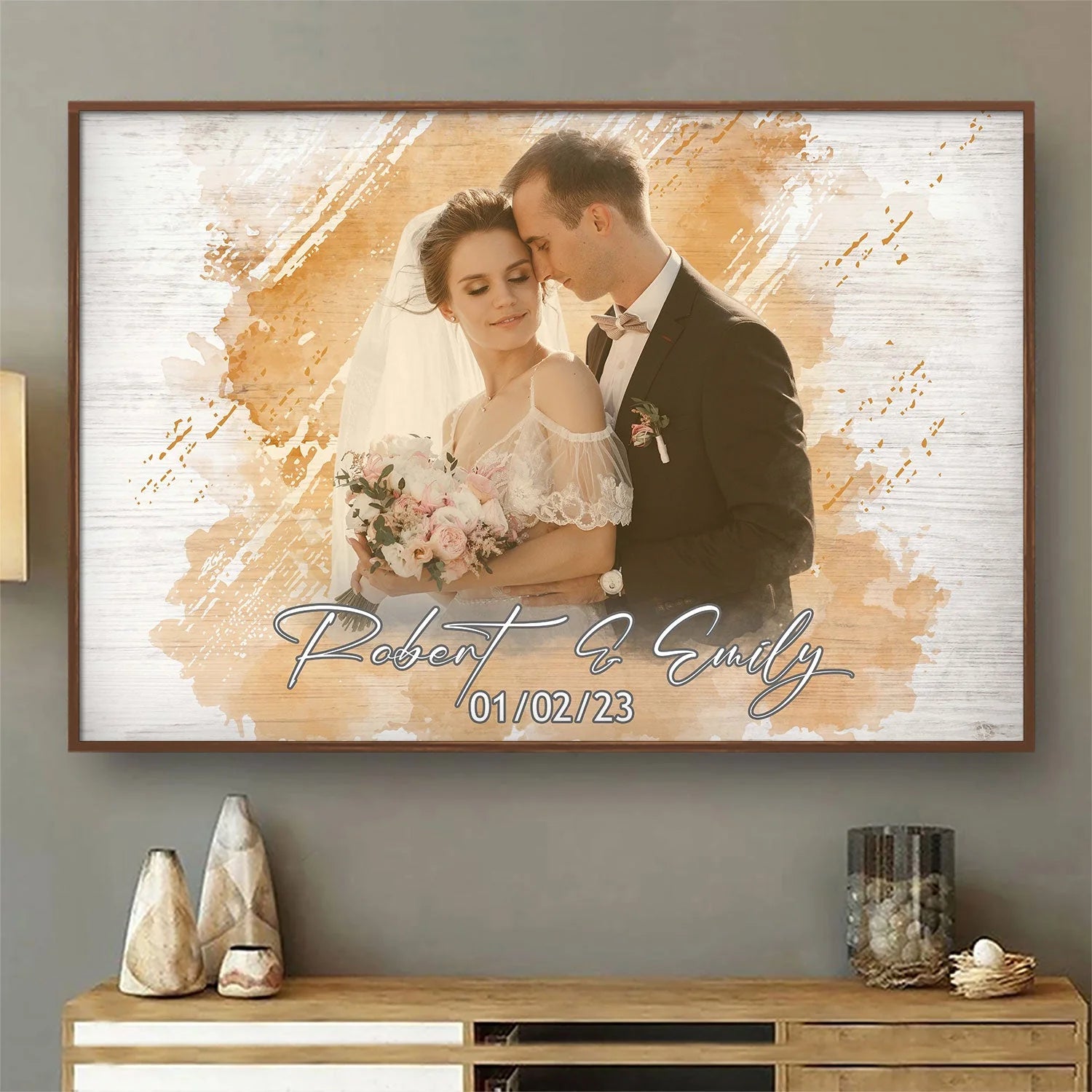 Custom Photo Watercolor Painting Canvas / Poster - Personalized Romantic Anniversary Gift for Couples Husband Wife