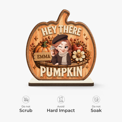 Hey There Pumpkin Custom Fall Wooden Plaque - Personalized Autumn Decor Keepsake Gift