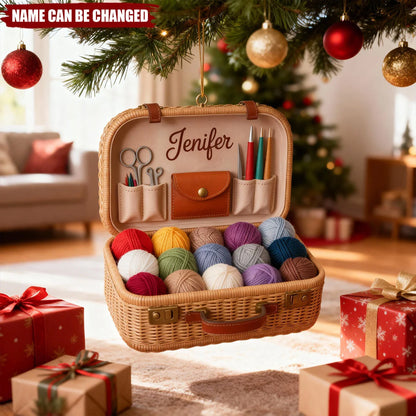 Personalized Knitting Basket Acrylic Ornament - Custom Yarn & Crochet Lover Christmas Tree Keepsake Gift
