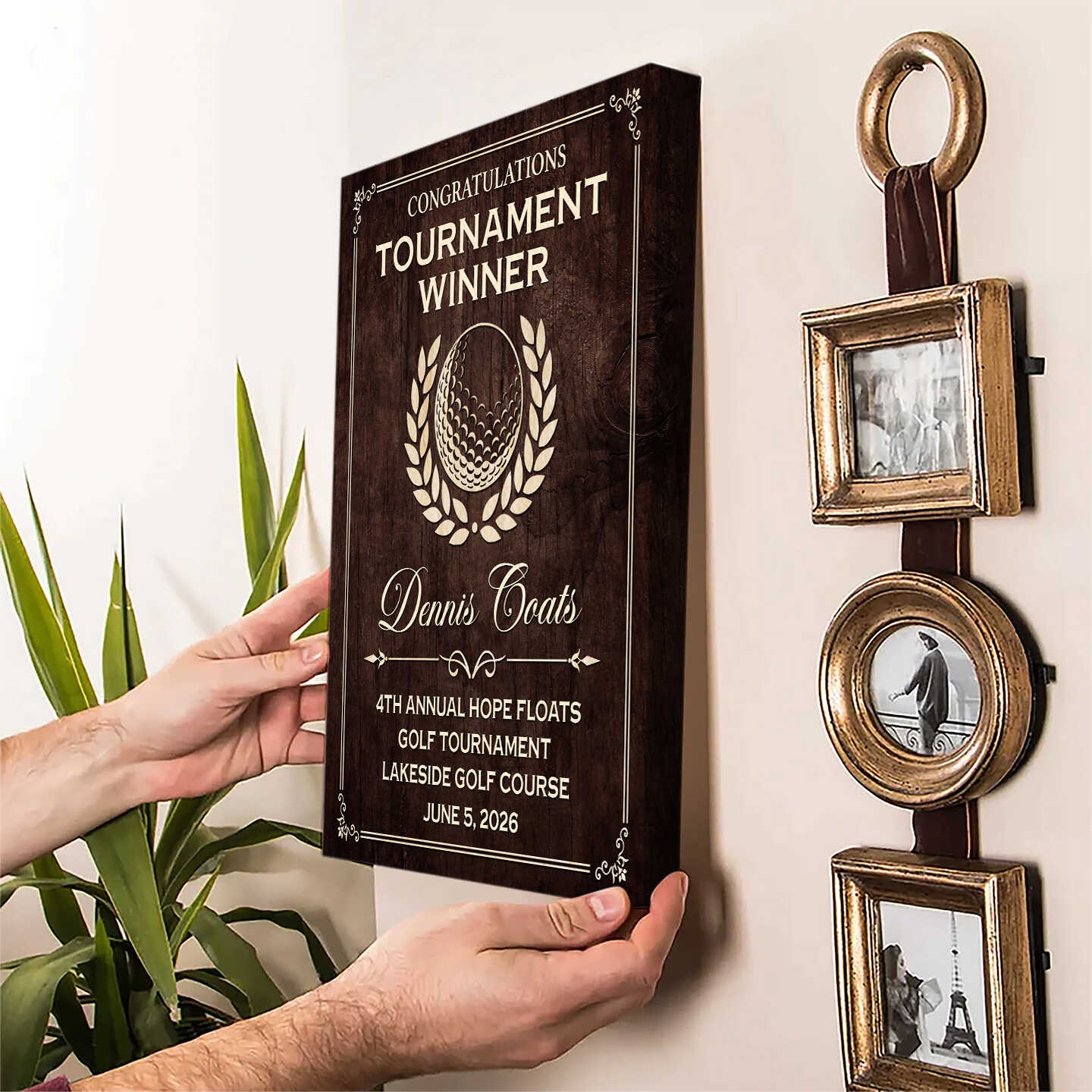 Congratulations Tournament Winner Personalized Golf Award Plaque Canvas / Poster - Custom Golfer Trophy Wall Art