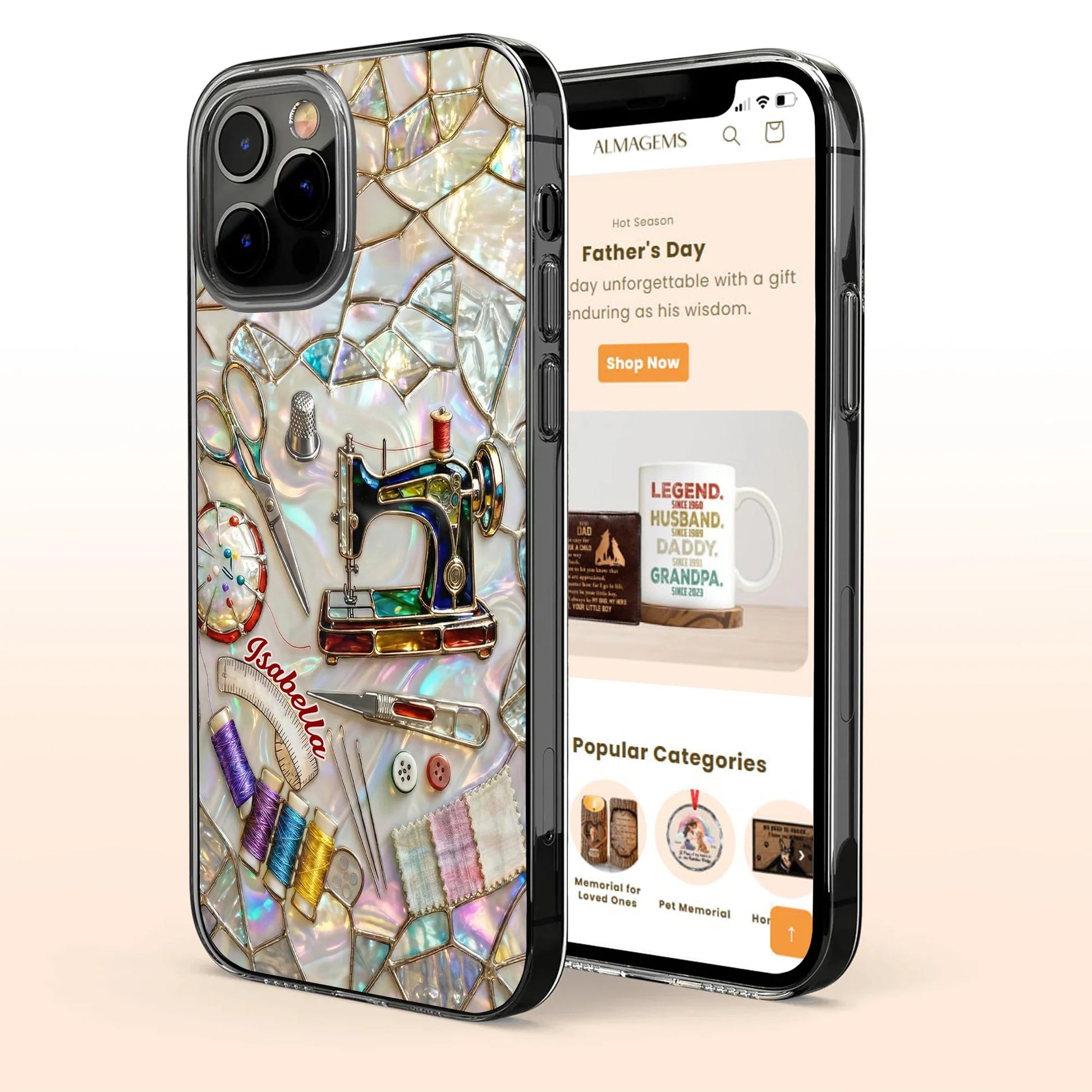 Personalized clear phone case featuring colorful sewing machine and craft design for seamstresses image 7