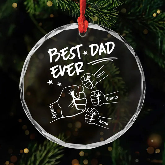Best Dad Ever Fist Bump Personalized Glass Ornament - Dad Grandpa Custom Christmas Gift