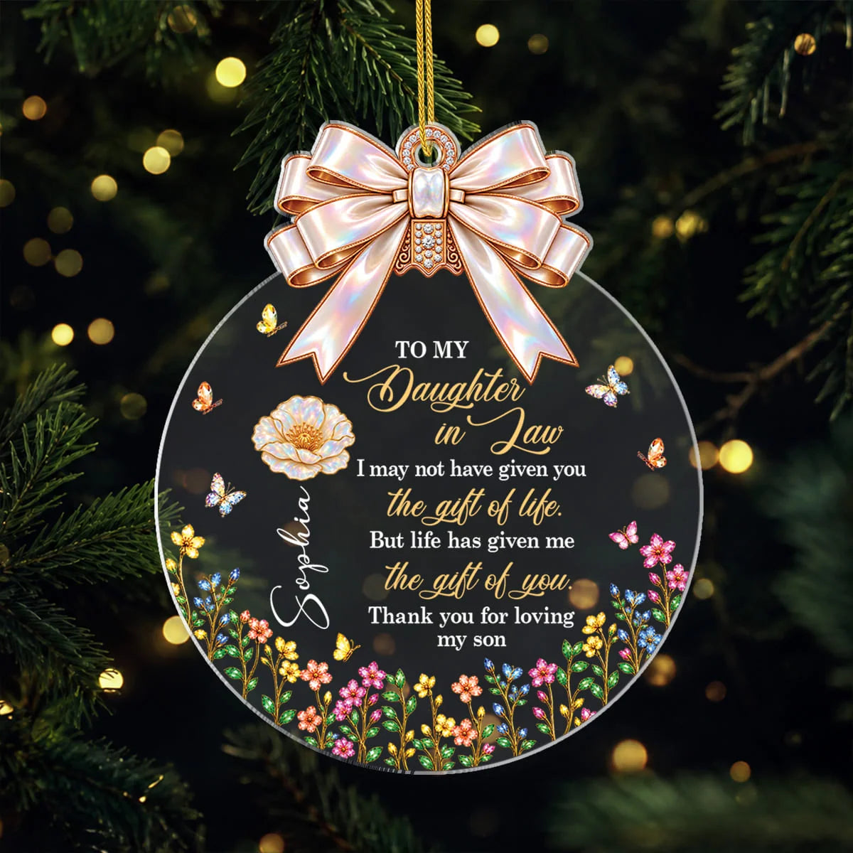 "Gift of You" Custom Daughter in Law Acrylic Ornament - Personalized Floral Keepsake Gift