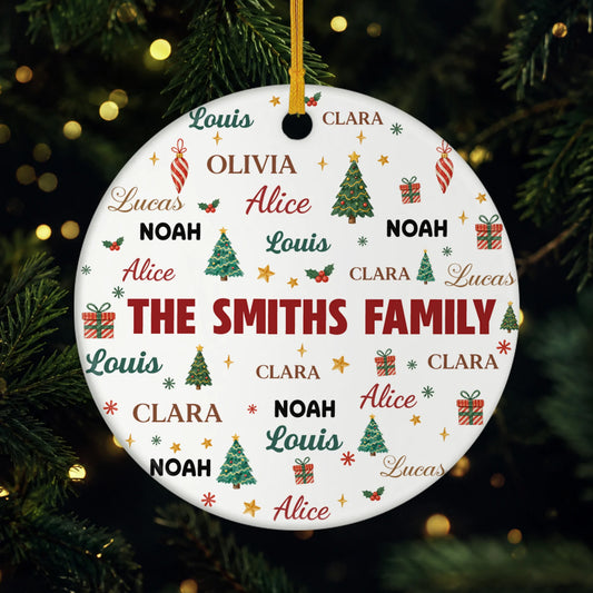 Custom Family Names Ceramic Ornament - Personalized Christmas Tree Keepsake Gift