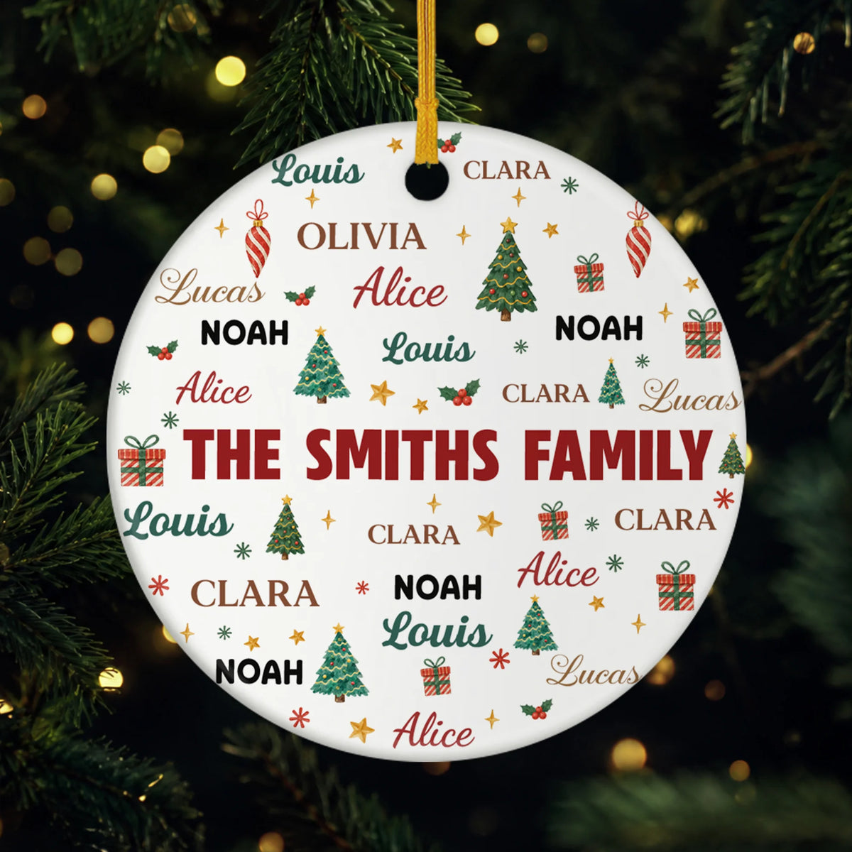 Custom Family Names Ceramic Ornament - Personalized Christmas Tree Keepsake Gift