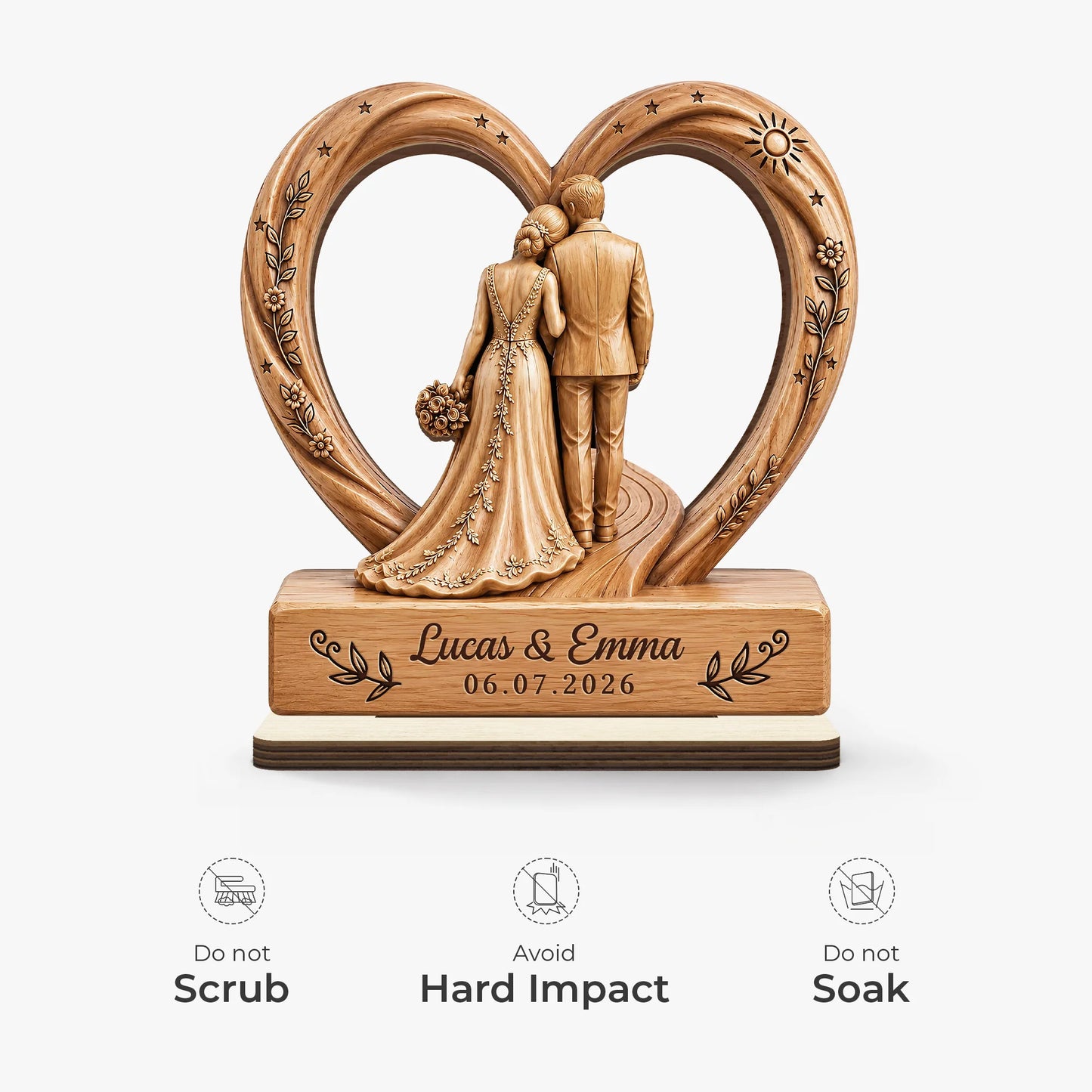 Custom Wedding Couple Heart Wooden Plaque - Personalized Anniversary Keepsake