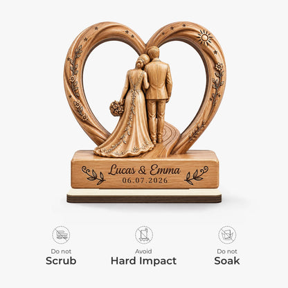 Custom Wedding Couple Heart Wooden Plaque - Personalized Anniversary Keepsake