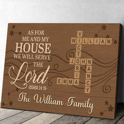 As For Me And My House We Will Serve The Lord - Personalized Crossword Canvas / Poster Housewarming Gift for Family