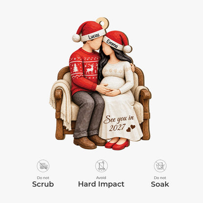 "See You in 2027" Personalized Pregnancy Wooden Ornament - Christmas Gift for Expecting Parents