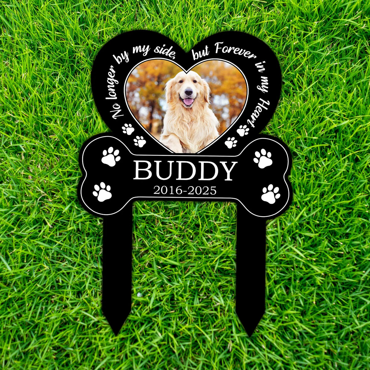 You Left Paw Prints On My Heart - Personalized Dog Photo Memorial Garden Stake for Yard