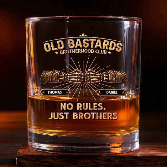 Old Bastards Brotherhood Club Personalized Whiskey Glass - Birthday Gift for Best Friends