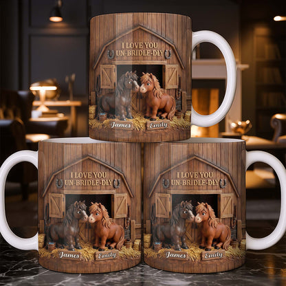 Personalized horse lovers mug with cute barn design and custom names for couples image 8