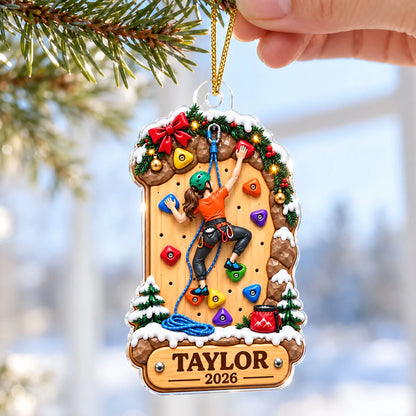 Personalized Rock Climbing Ornament - Custom Name Acrylic Keepsake for Kids & Climbers