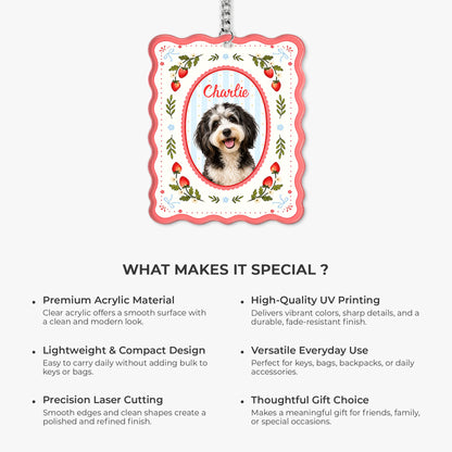 Custom Strawberry Dog Photo Acrylic Keychain for Dog Lovers with personalized design details for meaningful gifting image 6