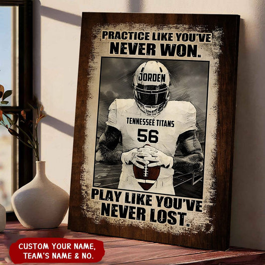 Personalized football poster canvas wall art featuring custom player name, team, and number for sports gifts
